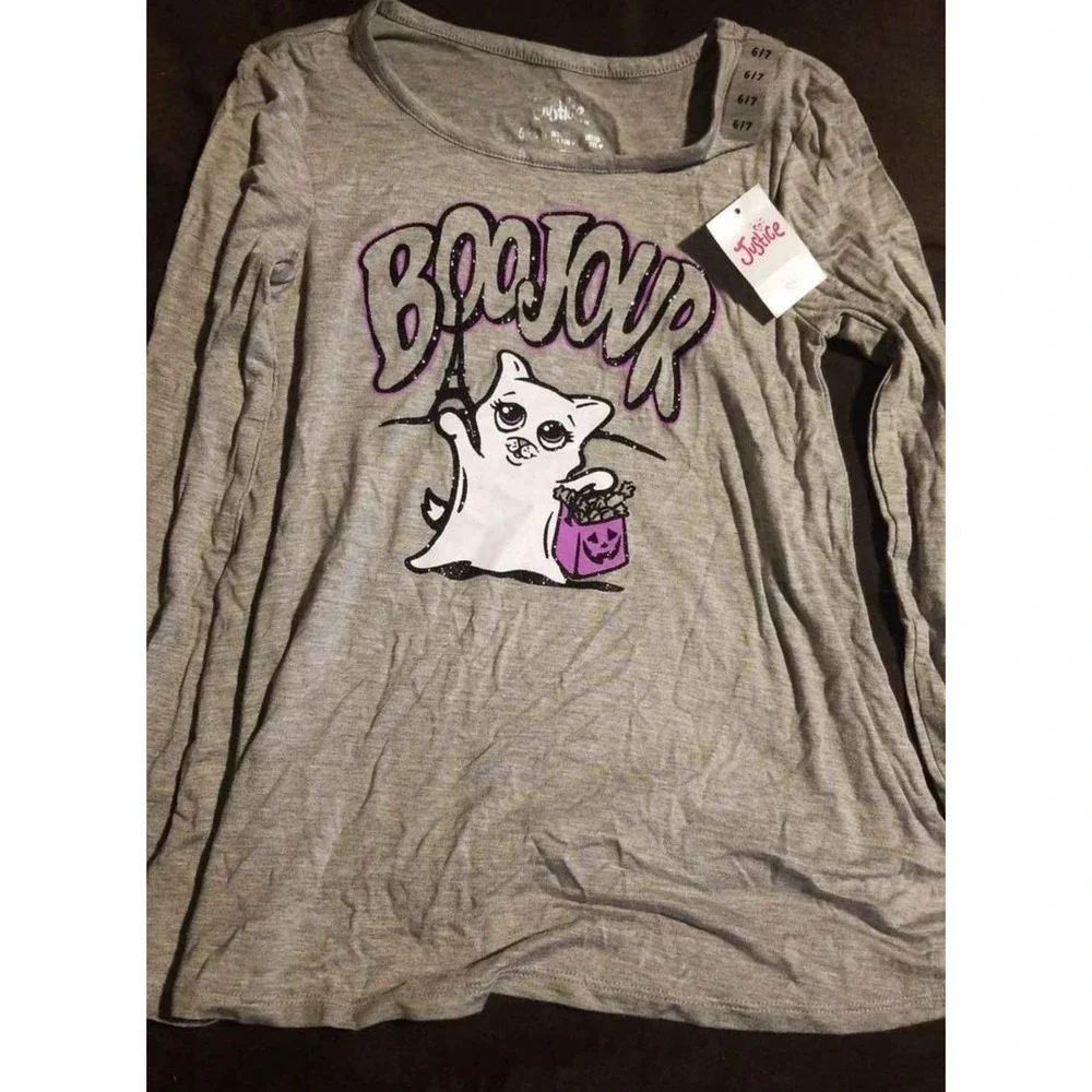 Justice boojour cat paris ghost long sleeve top nwt size 6/7 Halloween